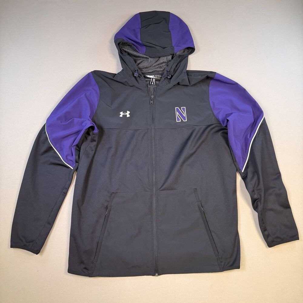 Northwestern Wildcats Hoodie Mens XL Under Armour TEAM ISSUED Black Windbreaker